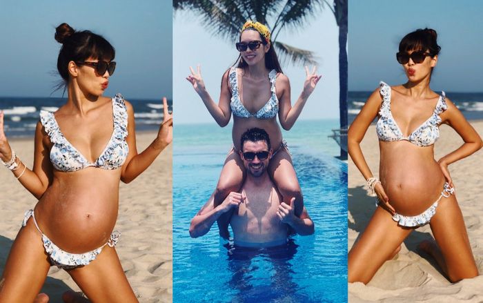 Bụng bầu 9 tháng, Hà Anh vẫn tự tin diện bikini thả dáng, làm mẫu ảnh cho chồng
