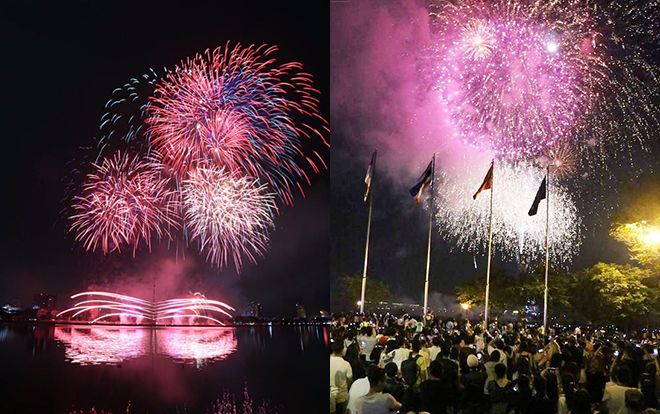Những màn trình diễn pháo hoa rực rỡ trên bầu trời Sài Gòn và Đà Nẵng trong đêm 30/4
