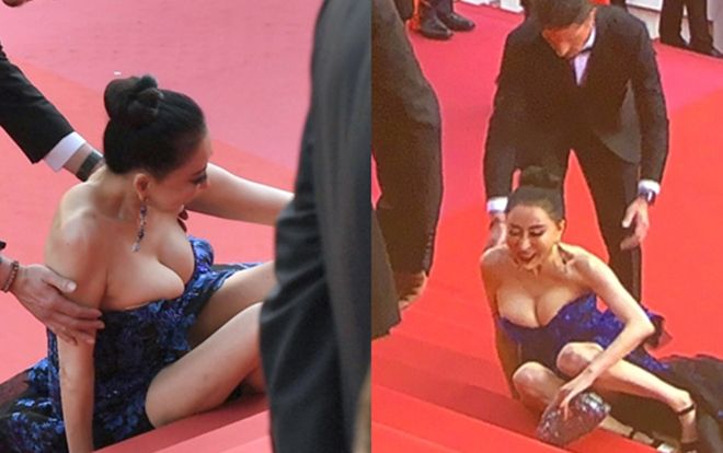 Hoa hậu Quý bà Trung Quốc đáp trả chỉ trích 'giả vờ té ngã để khoe ngực' tại thảm đỏ Cannes 2018