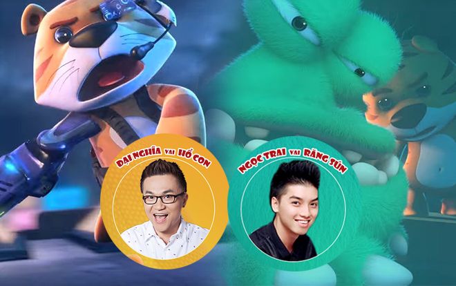 Đại Nghĩa và Ngọc Trai lồng tiếng Hổ con và Cá Sấu Răng Sún trong phim hoạt hình 'Giải cứu Tí Nị'