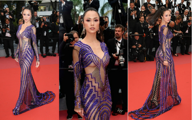 Vũ Ngọc Anh lại gây tranh cãi với bộ đầm mỏng tang 'mặc như không' trên thảm đỏ Cannes