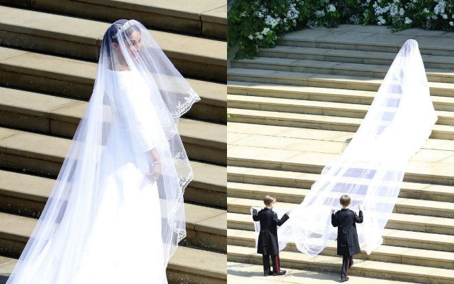 Khác với dự đoán về trang phục cưới xa hoa, tân Công nương Anh chọn váy cưới dài hơn chục mét của Givenchy