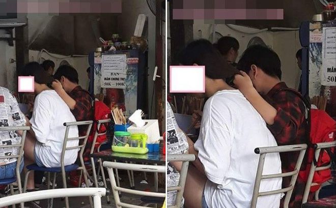 Thanh niên vừa ăn vừa cầm tóc cho bạn gái đỡ nóng gây tranh cãi