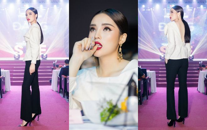 Hoa hậu Kỳ Duyên diện áo khoét lưng sâu hun hút làm giám khảo nhan sắc