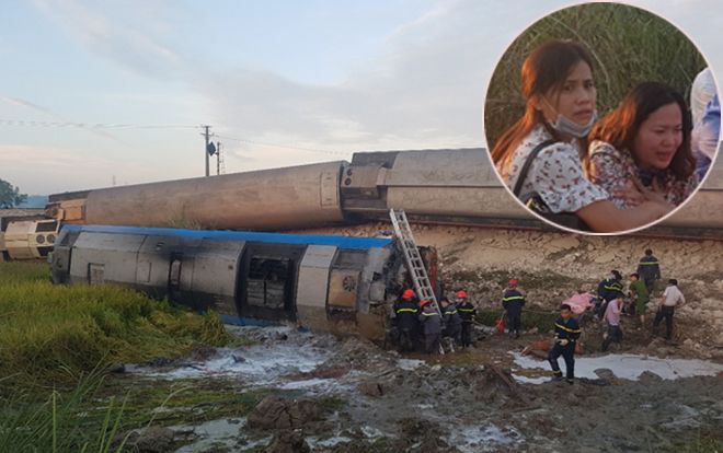 Hiện trường kinh hoàng vụ lật 8 toa tàu hỏa, 2 lái tàu tử vong mắc kẹt trong buồng lái