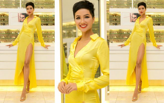 H'Hen Niê điện đầm vàng chói bắt nhịp xu hướng dự sự kiện