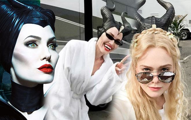 'Công chúa Aurora' Elle Fanning và 'Tiên Hắc Ám' Angelina Jolie nhí nhố trên phim trường 'Maleficent 2'