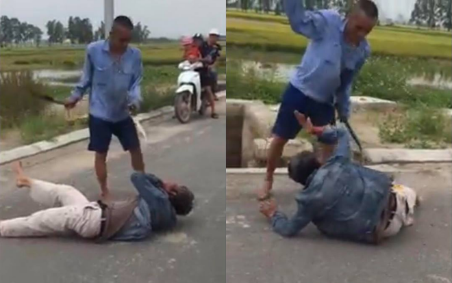 Người đàn ông trộm xe máy bị dân vây bắt, dùng dao quắm đánh liên tiếp vào tay chân chấn thương nặng