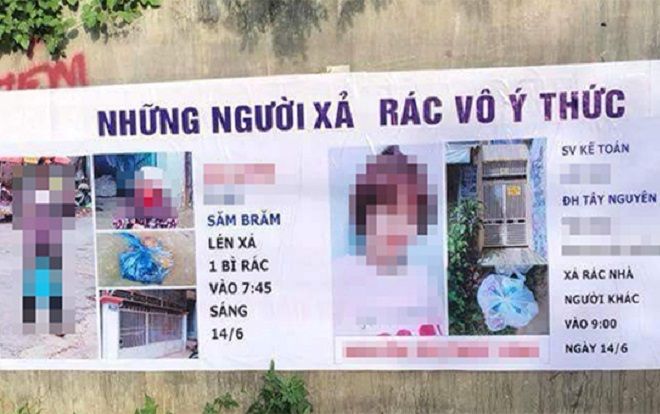 Tranh cãi gay gắt hình ảnh băng rôn 'bêu tên chỉ mặt' người được cho là xả rác vô ý thức