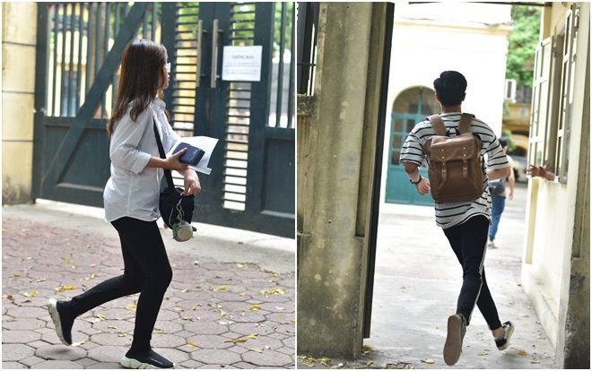 Sát giờ thi môn Toán, Hà Nội bất ngờ đổ mưa, nhiều thí sinh 'co cẳng' chạy cấp tốc vào phòng thi vì sắp muộn giờ