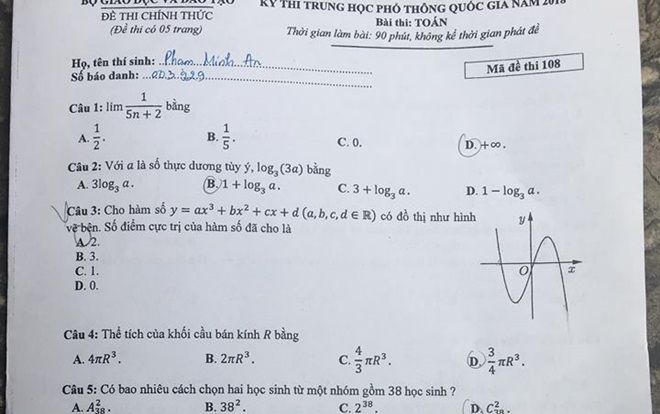 Đề thi môn Toán THPT quốc gia - 90 phút cân não với 50 câu hỏi trắc nghiệm