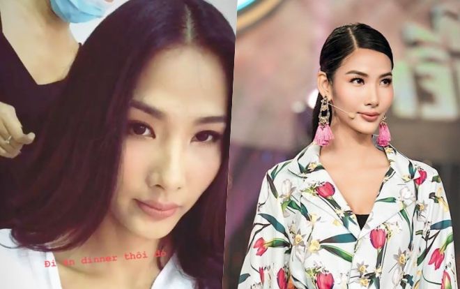 Chỉ đi ăn tối, Hoàng Thuỳ vẫn trang điểm và làm tóc như đi diễn thế này!