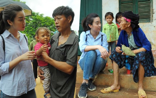 Hoa hậu Đỗ Mỹ Linh giản dị đi cứu trợ đồng bào Hà Giang bị bão lũ