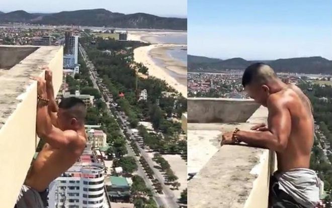 Liều lĩnh tập thể dục trên bờ tường của nhà cao tầng, anh chàng cơ bắp khiến dân mạng nhiều phen hoảng hồn