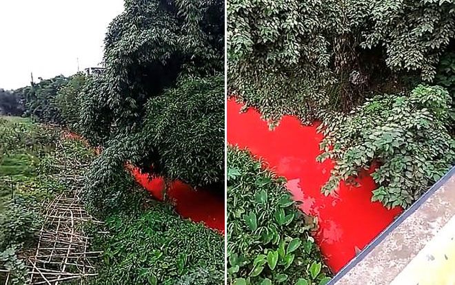 Dòng sông bất ngờ đỏ lòm như máu, người dân tá hỏa khi rõ nguyên nhân