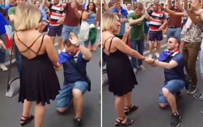 Cầu hôn bạn gái giữa đám đông ăn mừng Pháp vô địch World Cup, chàng trai bị từ chối 'phũ phàng'