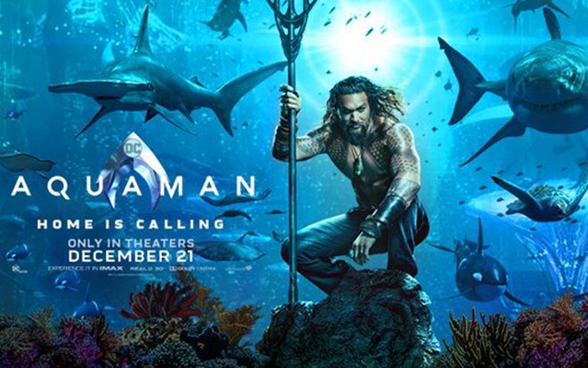 Aquaman chỉ huy đàn cá mập hung dữ trong poster chính thức đầu tiên
