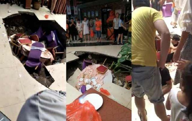 Hy hữu: Đang ăn cỗ cưới, nền nhà bất ngờ sập lún khiến 6 người chui tọt xuống hố