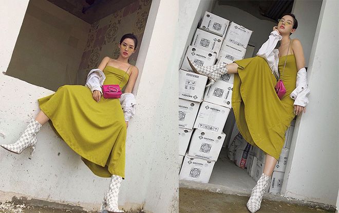 Tròn mắt với combo mặc váy bánh bèo nhưng tạo dáng 'bá đạo' của Khánh Linh The Face