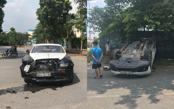 Xe siêu sang Rolls-Royce hơn 20 tỷ hư hỏng nặng sau khi va chạm khiến ô tô 4 chỗ lật ngửa