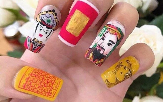 Mẫu nail tâm linh của cô nàng mê tín 'nhất Vinh Bắc bộ' có cả Ngọc Hoàng, Diêm Vương và cá chép