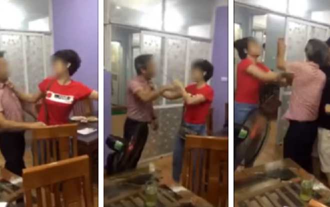 Bắt quả tang chồng dẫn cả nhà bồ trẻ đi ăn nhà hàng, vợ uất hận lao vào đánh ghen, bồ rút dép chống trả ầm ĩ