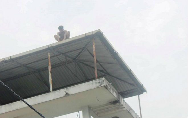 Nam thanh niên nghi 'ngáo đá', trèo lên nóc nhà la hét chỉ thẳng tay lên trời