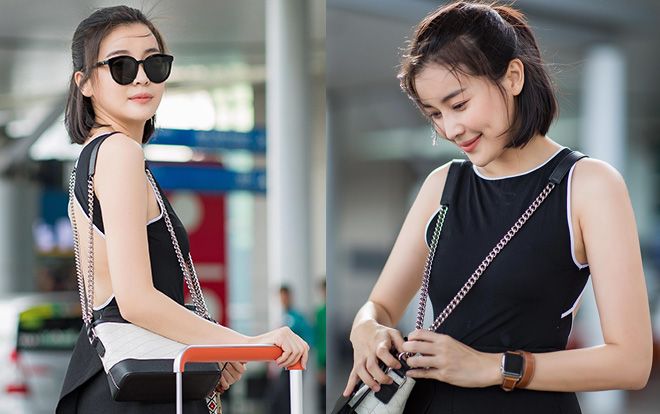 Cao Thái Hà khoe lưng trần trắng mịn khó ai rời mắt tại sân bay
