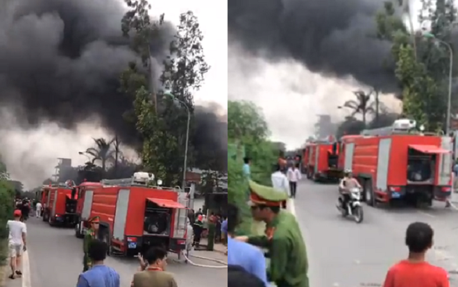 Cháy lớn tại xưởng làm sơn, khói đen bốc cao hàng chục mét