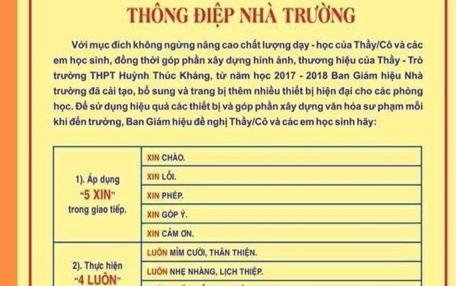 Thú vị thông điệp '5 xin, 4 luôn' của trường THPT