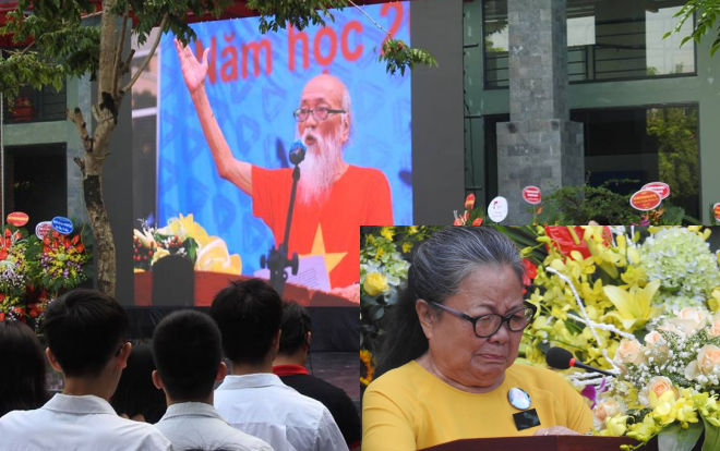 Người vợ xúc động bật khóc trong Lễ khai giảng đầu tiên trường Lương Thế Vinh vắng bóng thầy Văn Như Cương