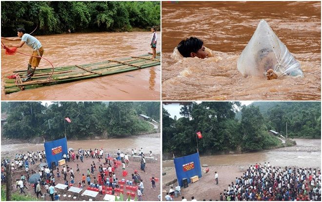 Loạt ảnh ám ảnh nhất ngày khai trường: Học sinh miền núi chui vào túi nilon vượt lũ tới trường