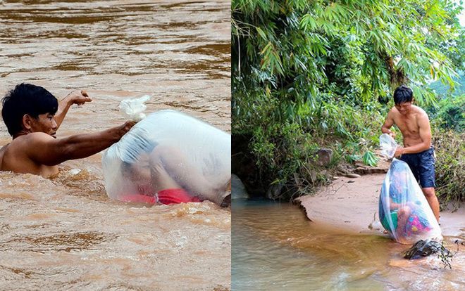 Xót lòng những hình ảnh cô, trò chui vào túi ni lông vượt suối dữ đến trường