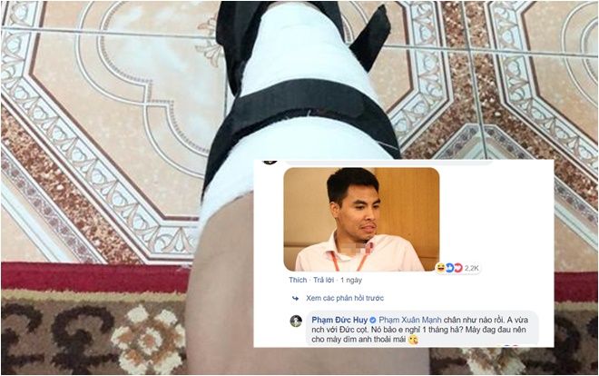 Chết cười với phản ứng của Đức Huy khi thấy Xuân Mạnh đăng ảnh bị chấn thương ở chân