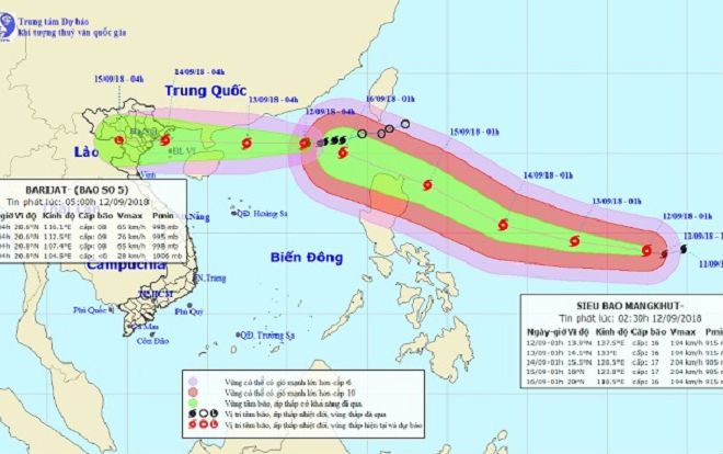 Bão số 5 có khả năng mạnh thêm, siêu bão Mangkhut gây mưa lớn cho miền Bắc vài ngày tới