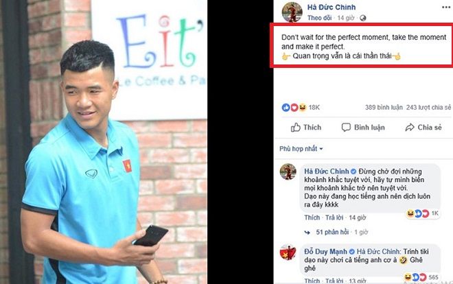 Đăng status 'bắn tiếng Anh như gió', Duy Mạnh và Đức Huy nghi ngờ Facebook của Đức Chinh bị hack
