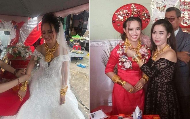 Hoa mắt trước cảnh cô dâu Hậu Giang đeo 129 cây vàng trĩu cổ kín tay