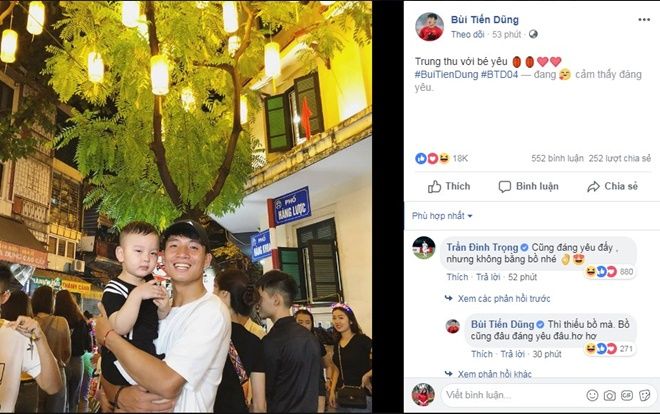 Dân mạng cười 'sái quai hàm' khi phát hiện Đình Trọng ghen với em nhỏ được Bùi Tiến Dũng bế đi chơi Trung thu