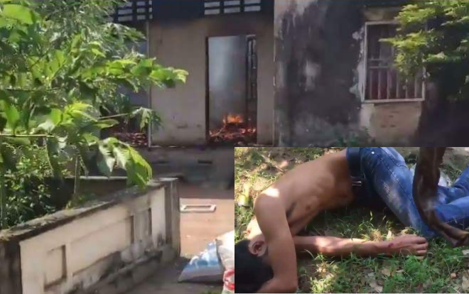 Rượu say, nam thanh niên châm lửa đốt nhà rồi ra góc vườn nằm ngủ