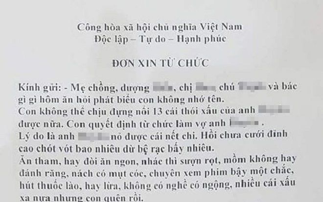 Cười ngặt nghẽo với tâm thư 'đoạn tuyệt' chồng vì 13 thói hư tật xấu, không quên nhắc bà cô nợ 30k của cô vợ trẻ