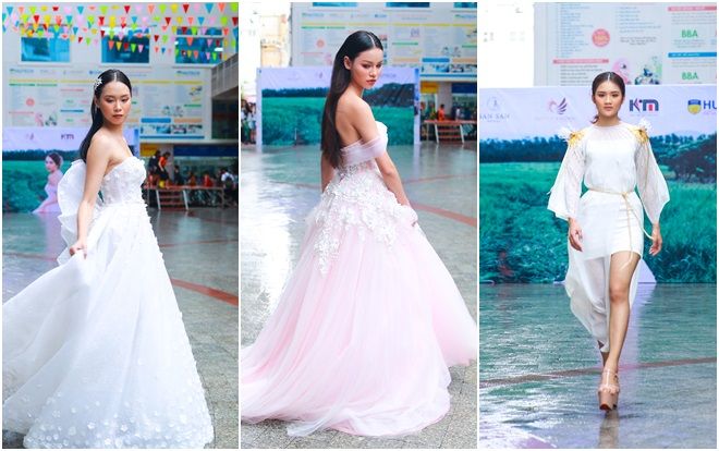 'Tròn mắt' xem nữ sinh Hutech hóa cô dâu đẹp lộng lẫy trên sàn catwalk ở sân trường