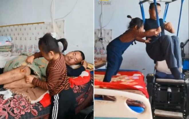 Cảm phục bé gái một mình chăm sóc cha tàn tật, còn kiếm tiền trang trải chi phí chữa bệnh