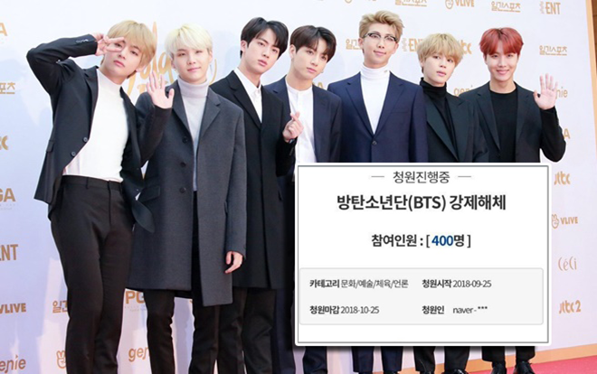 400 người kí tên yêu cầu giải tán BTS với lý do không tưởng