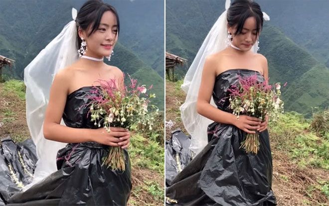 Không có tiền thuê váy cưới, cô dâu mặc túi rác đen trong ngày trọng đại