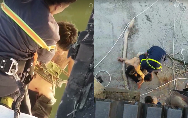 Đà Nẵng: Gay cấn giải cứu thanh niên bị ngáo đá cố thủ trên dây cáp cầu Thuận Phước