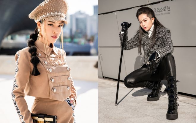 Gil Lê mang gậy đầu lâu giống Sơn Tùng, Hoàng Oanh nổi loạn trên thảm đỏ Seoul Fashion Week
