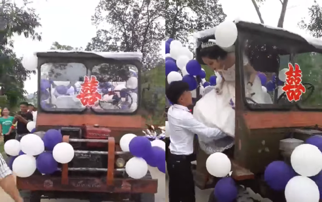 Không cần xe sang xế xịn, đám cưới rước dâu bằng công nông này khiến dân mạng vô cùng thích thú