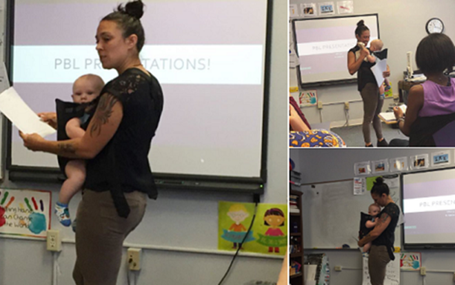 Thời này cần gì ngại chuyện mang bầu lúc đi học khi GS vừa giảng bài vừa bế con hộ sinh viên