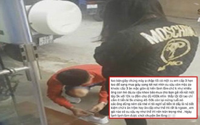 Cậu học trò cầm xấp 5.000 tiền lẻ đến mua quà 20/10 và hành động của anh bán giày khiến nhiều người xuýt xoa