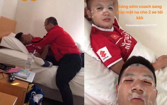 Quang Hải, Đức Chinh khiến dân tình phát ghen khi khoe được thầy Park sang tận phòng đắp mặt nạ vào sáng sớm